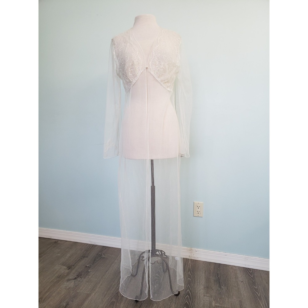VTG Nordstrom Women's M L White Duster Lingerie‎ Sheer Mesh Robe Coquette NWT